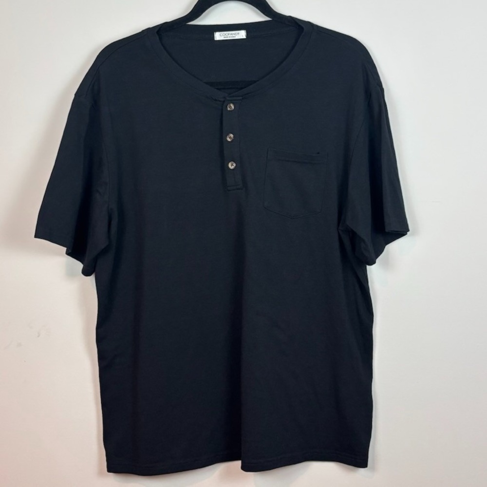 Coofandy Mens Black Short Sleeve‎ Stretch Henley Tee size Large Classic Casual